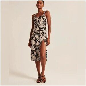 Abercrombie & Fitch Black Floral Cinch Front Midi